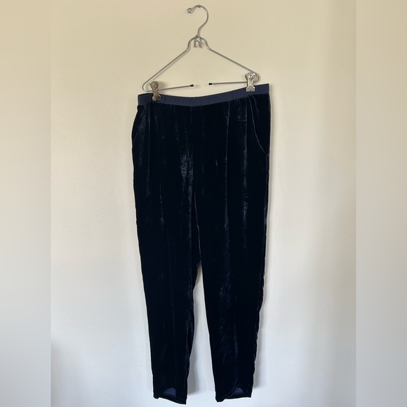 Eileen Fisher Velvet Navy Blue Pull On Pants Tapered Leg Size Small - Picture 1 of 9